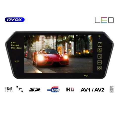 Automobilinis veidrodėlis su 7" LCD ekranu 12V / 24V NVOX 